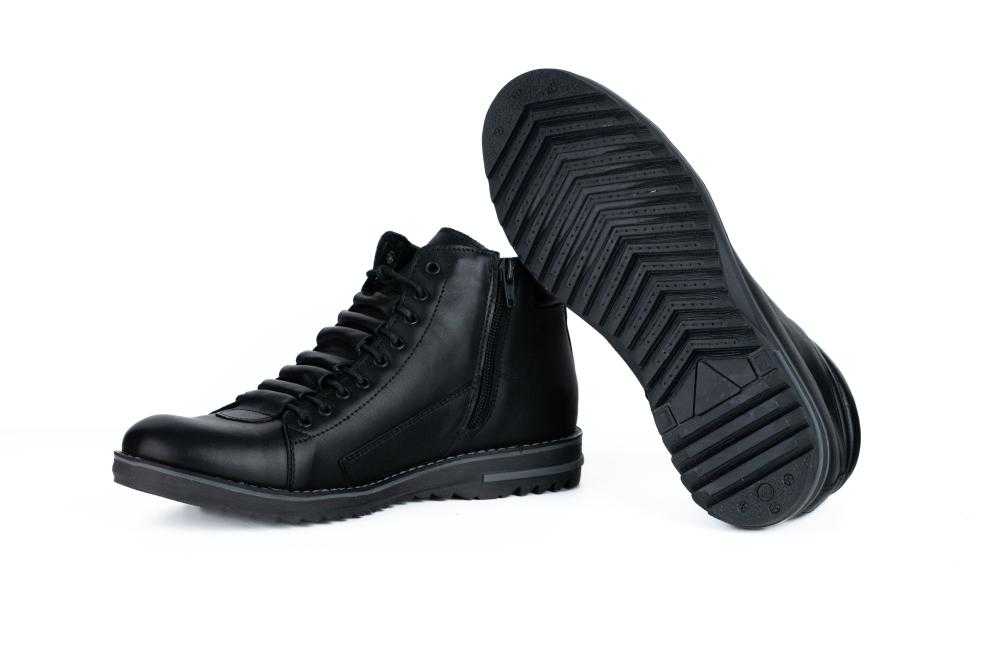 Ghete Negre Din Piele Naturala Pentru Barbati - 3028