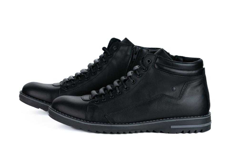 Ghete Negre Din Piele Naturala Pentru Barbati - 3028