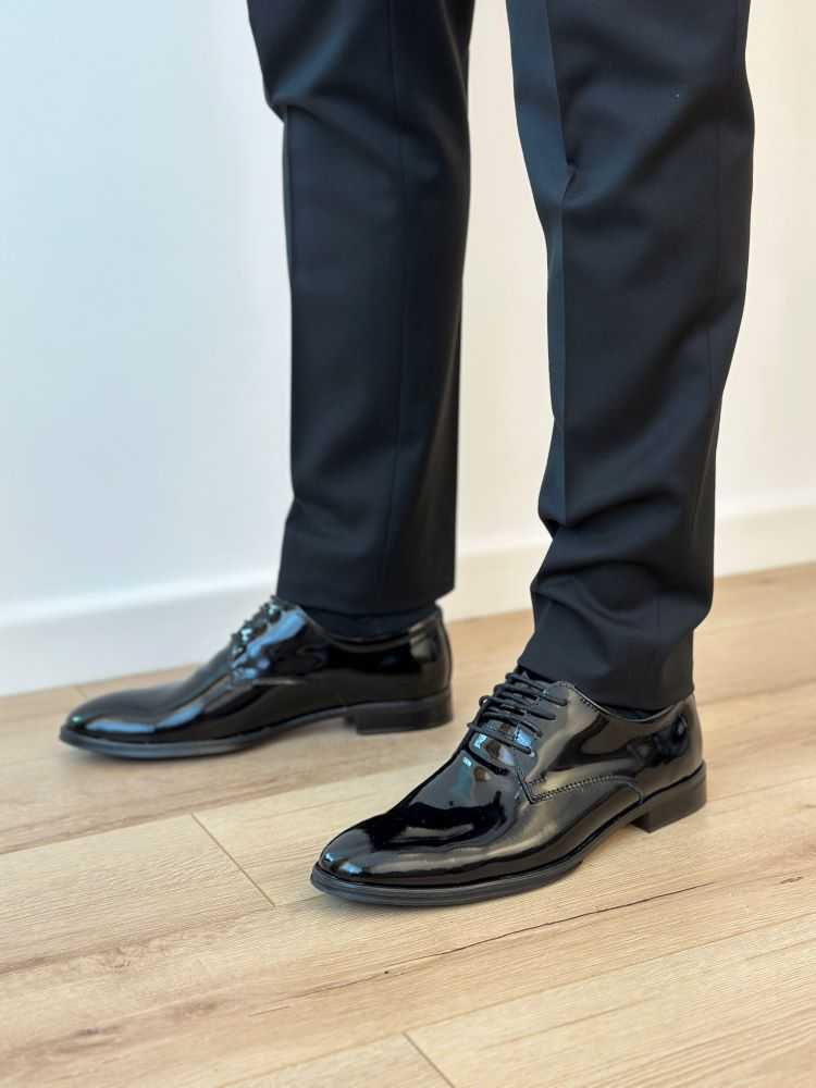 Pantofi Barbati Eleganti Ceremonie Negru Lucios 100% Piele Naturala - 1076