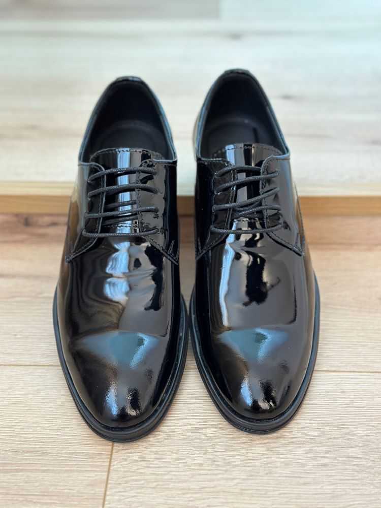 Pantofi Barbati Eleganti Ceremonie Negru Lucios 100% Piele Naturala - 1076