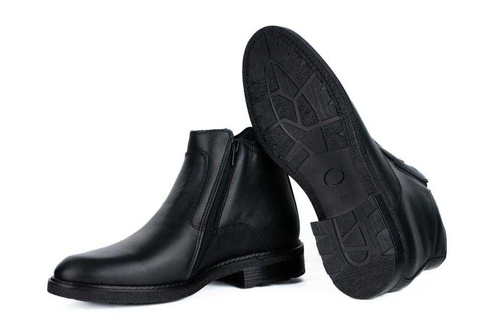 Ghete Negre cu fermoar si elastic din piele naturala pentru barbati - 3035