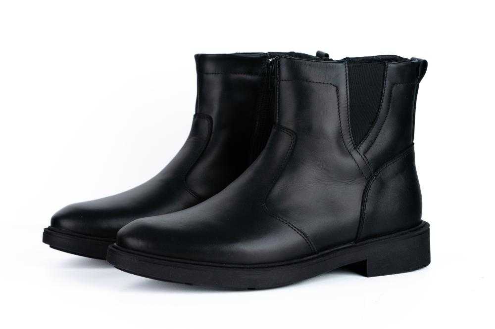 Ghete imblanite negre cu fermoar si elastic din piele naturala pentru barbati - 3033