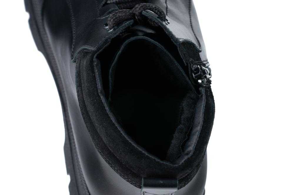 Ghete negre cu siret si fermoar din piele naturala pentru barbati - 3034