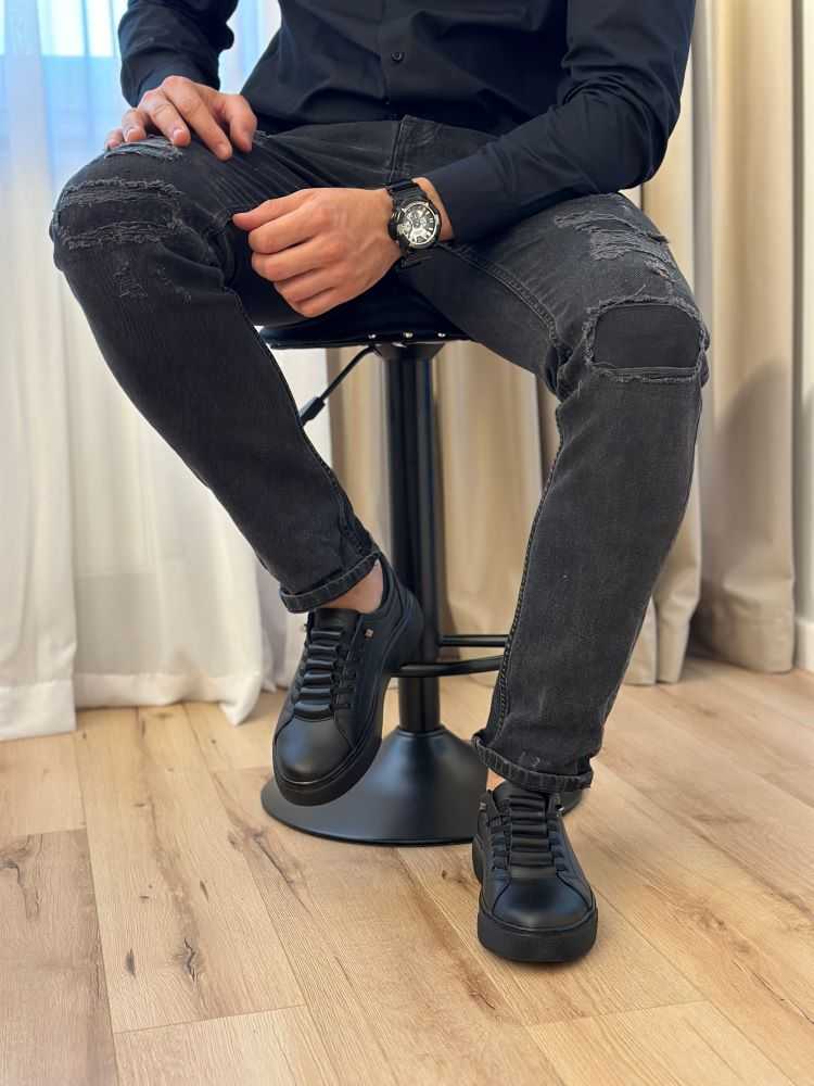 Pantofi Negri Sport Casual din Piele Naturala pentru Barbati - 1074