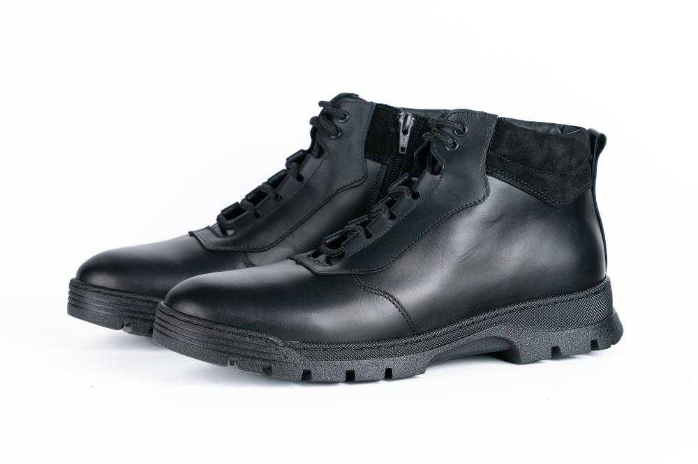 Ghete negre cu siret si fermoar din piele naturala pentru barbati - 3034