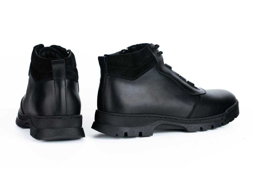 Ghete negre cu siret si fermoar din piele naturala pentru barbati - 3034