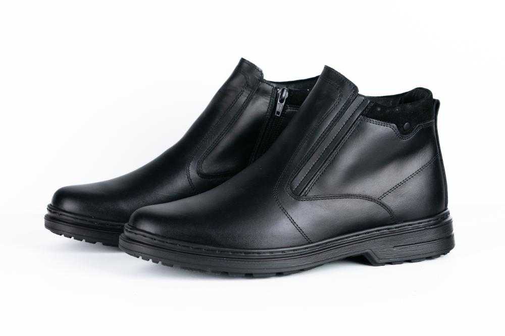 Ghete negre cu fermoar si elastic din piele naturala pentru barbati - 3036