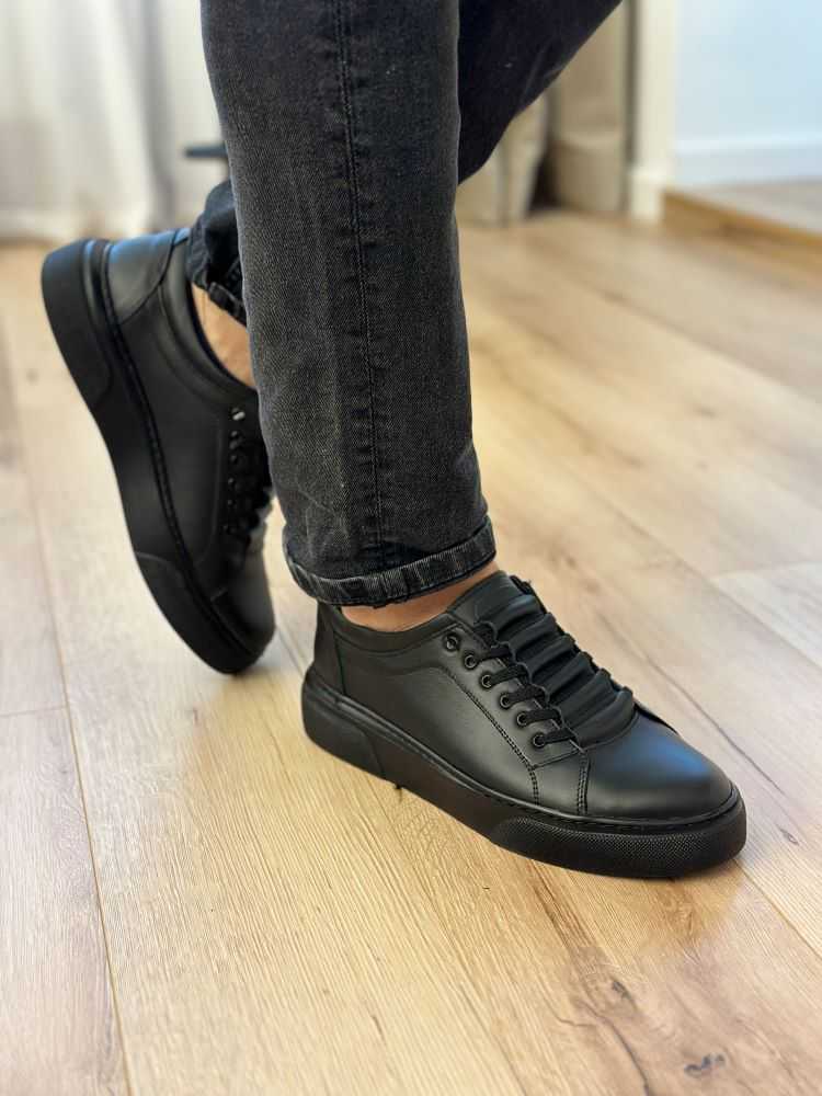 Pantofi Negri Sport Casual din Piele Naturala pentru Barbati - 1074